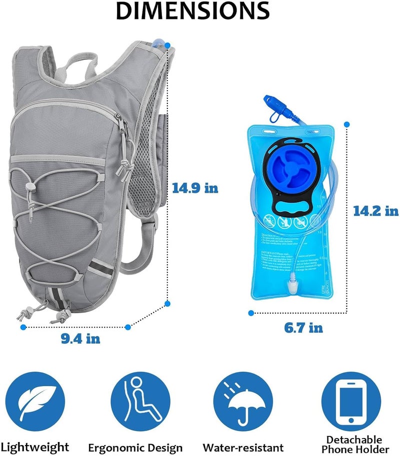 DEVONWIDE Lightweight Hydration Backpack 2L Water Bladder Pack for Running, Cycling, Hiking – Anti-Theft Water Backpack with Phone Holder, Trekking Pole Holder & Reflective Strips for Men & Women - Image 2